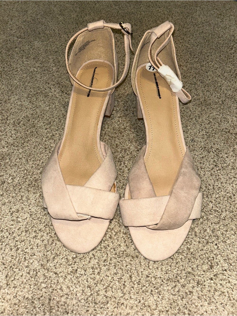 NEW LOFT Blush Suede Ankle-Strap Block Heel Sandals Sz 11